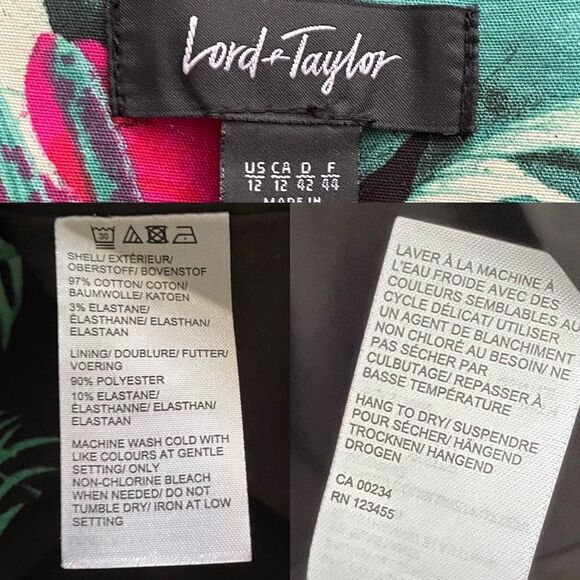 LORD & TAYLOR Tropical Print Knee Length Pencil Skirt Black Green Red Pink 12 - Picture 6 of 6